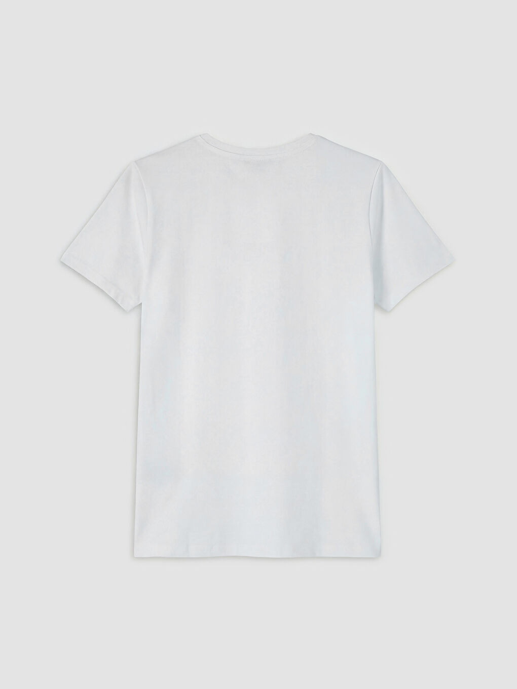 Beyaz Bisiklet Yaka Kadın Tişört-1