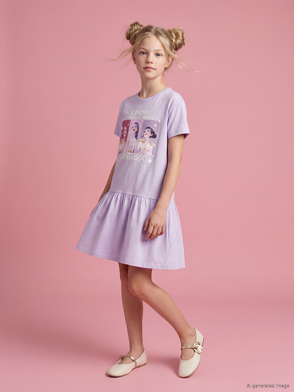 K-pop Demon Hunters Printed Girls' Dress-1