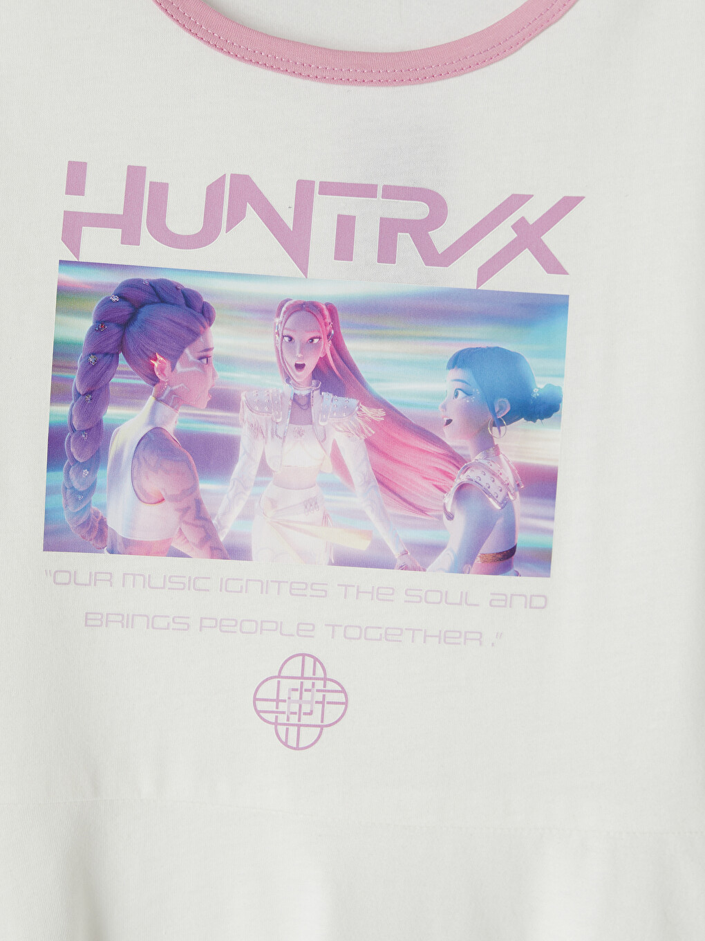 Beyaz K-pop Demon Hunters Baskılı Kız Çocuk Elbise-1