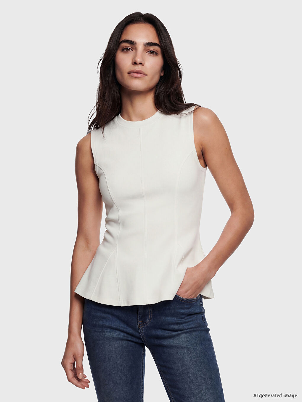 Crew Neck Frilled Peplum Blouse