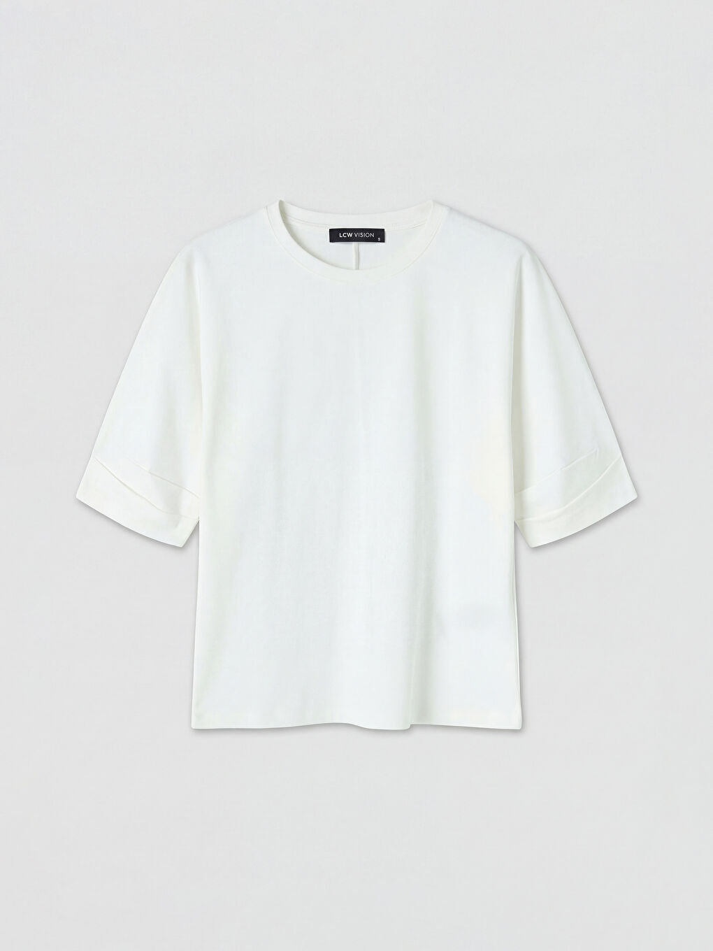 Beyaz Bisiklet Yaka Kadın Tişört