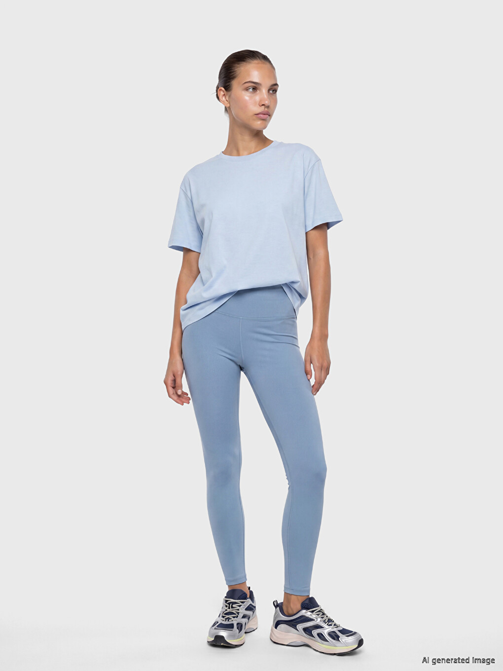 Mavi Baskılı Oversize Kadın Spor Tişört-1