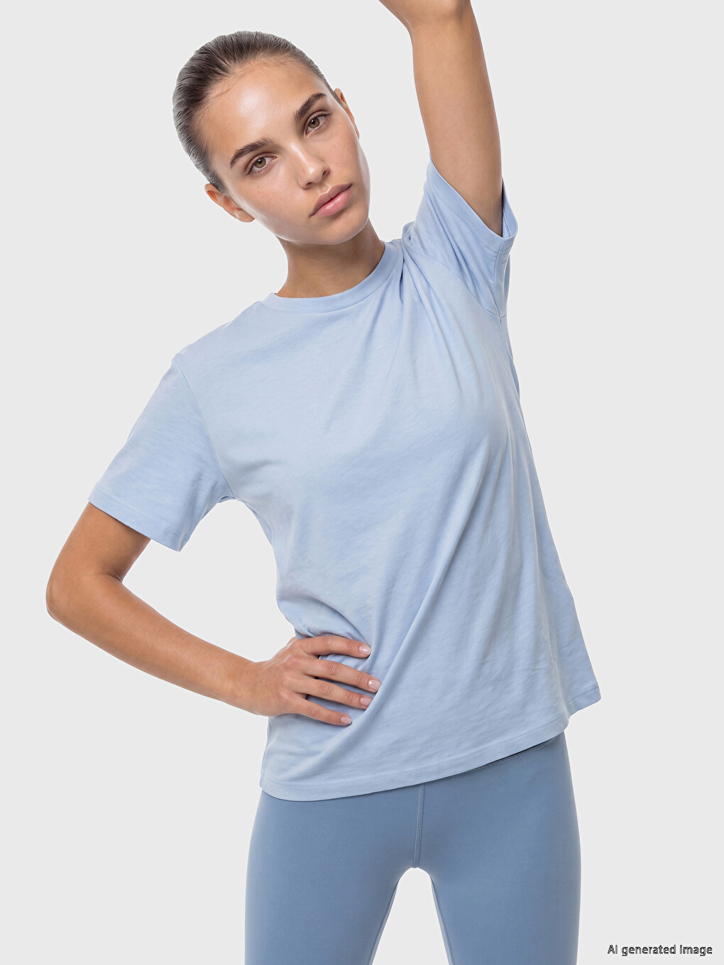 Mavi Baskılı Oversize Kadın Spor Tişört-3