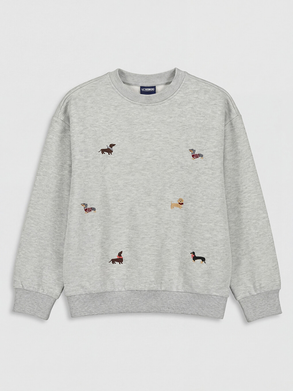 Gri Bisiklet Yaka Nakışlı Kız Çocuk Sweatshirt