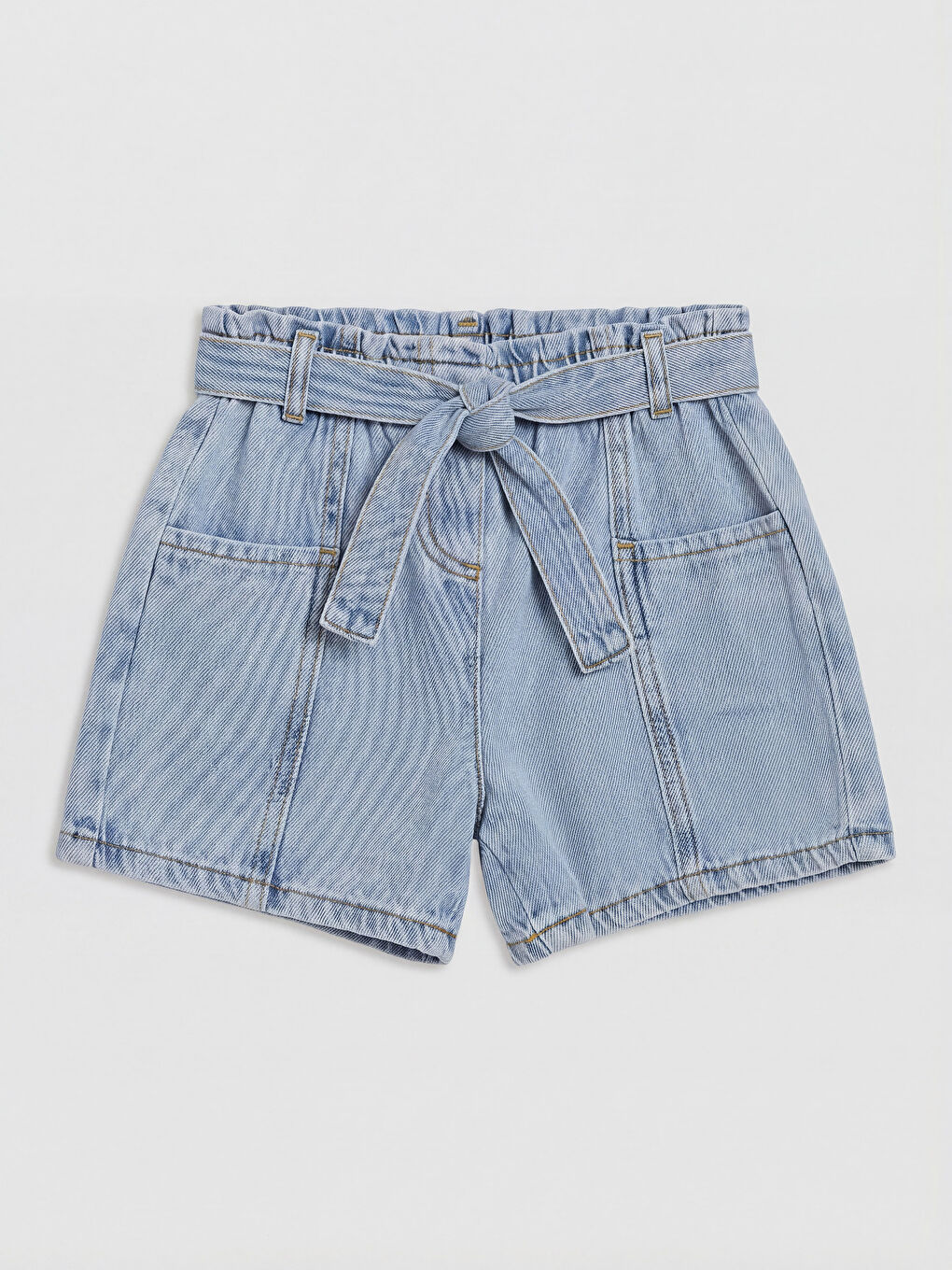 İndigo Beli Kemerli Kız Çocuk Jean Şort