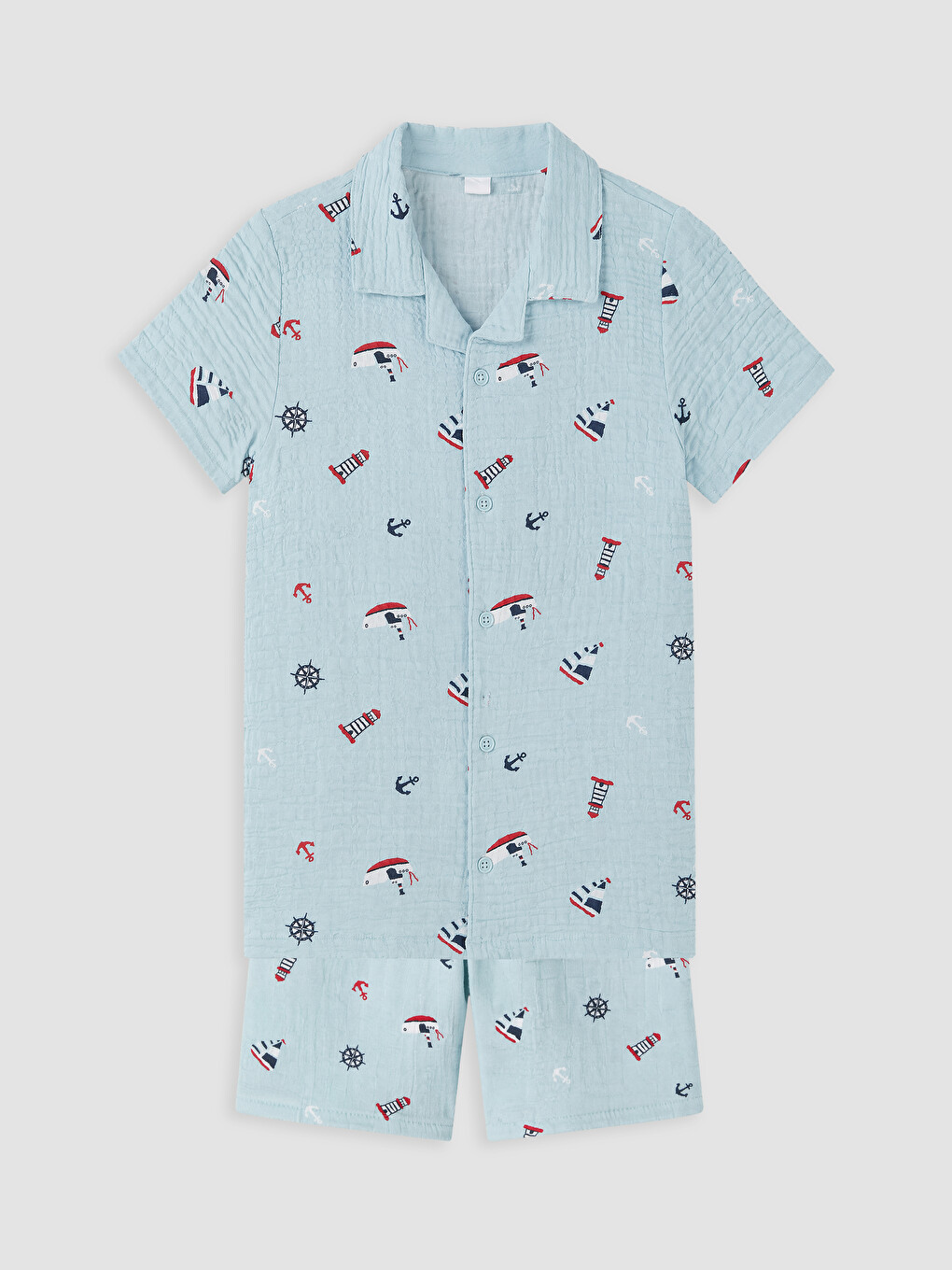 Mavi Resort Yaka Erkek Çocuk Şortlu Pijama Takımı