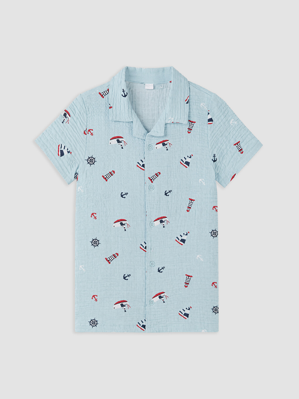 Mavi Resort Yaka Erkek Çocuk Şortlu Pijama Takımı-1