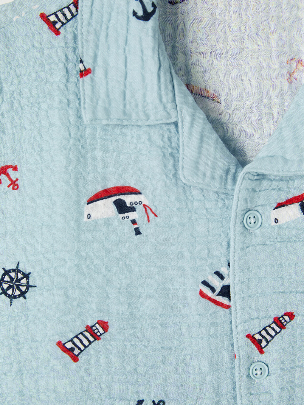 Mavi Resort Yaka Erkek Çocuk Şortlu Pijama Takımı-5