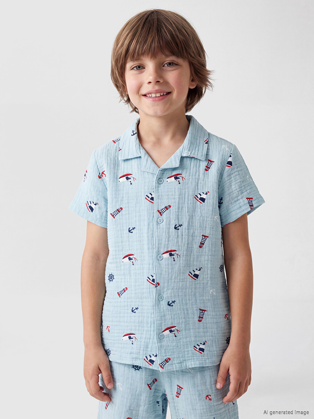 Mavi Erkek Çocuk Şortlu Pijama Takımı