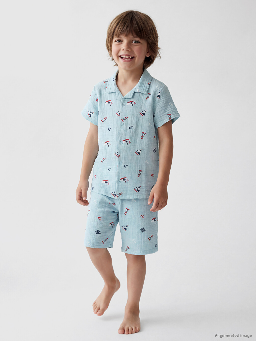 Mavi Erkek Çocuk Şortlu Pijama Takımı-1