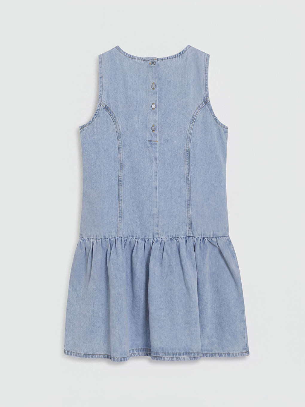 Mavi Kalp Nakışlı Kız Çocuk Jean Elbise-1