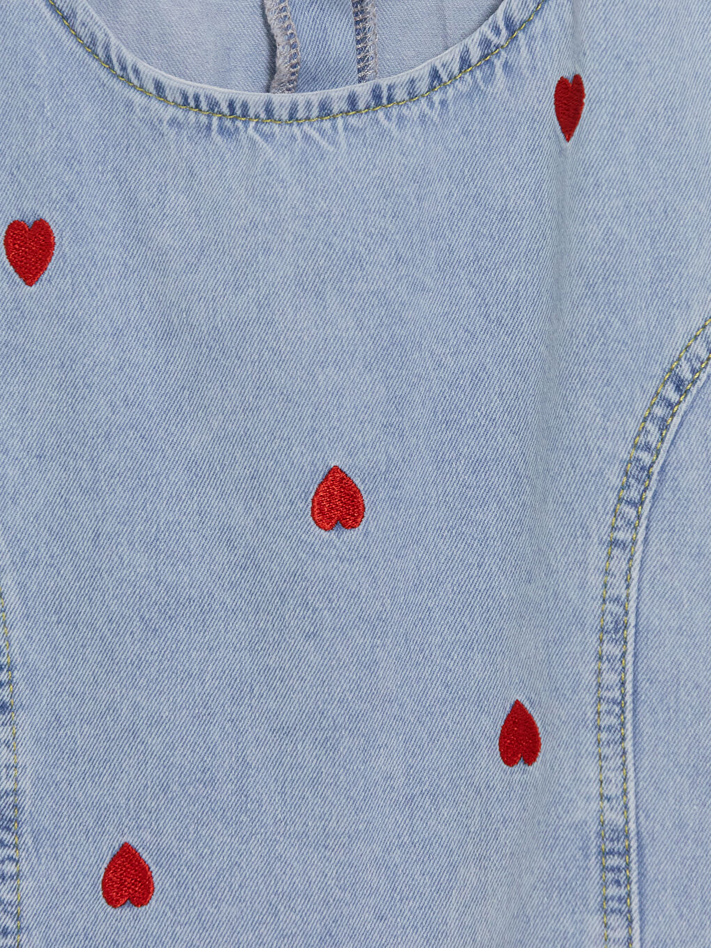 Mavi Kalp Nakışlı Kız Çocuk Jean Elbise-2