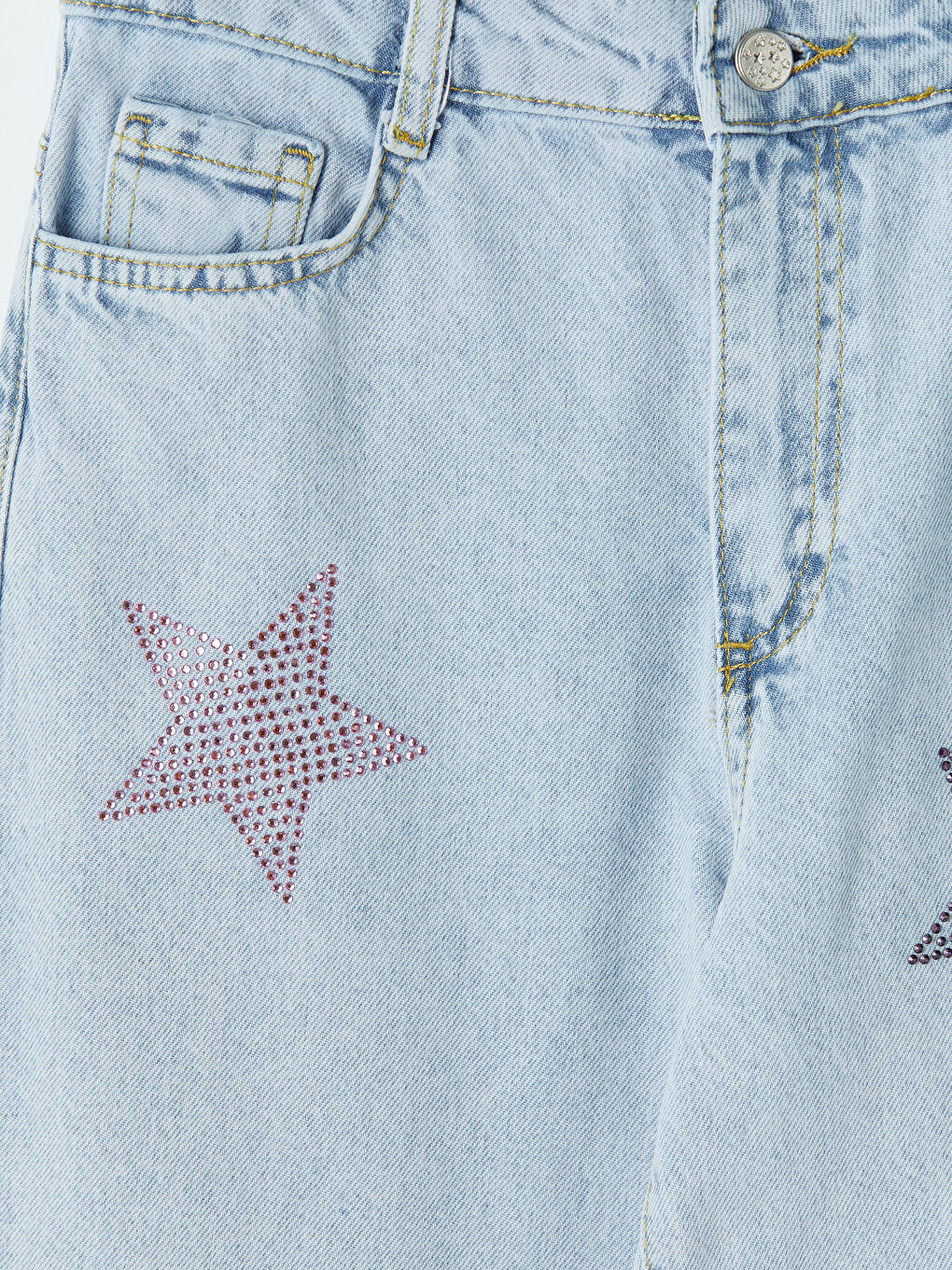 Mavi Wideleg Taş İşlemeli Kız Çocuk Jean Pantolon-2