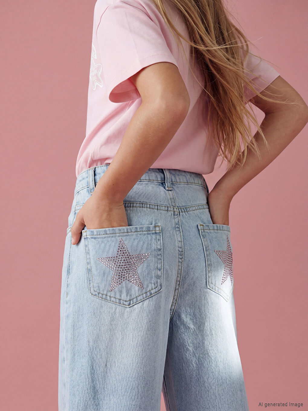 Wideleg Rhinestone Embellished Girls' Jeans-2