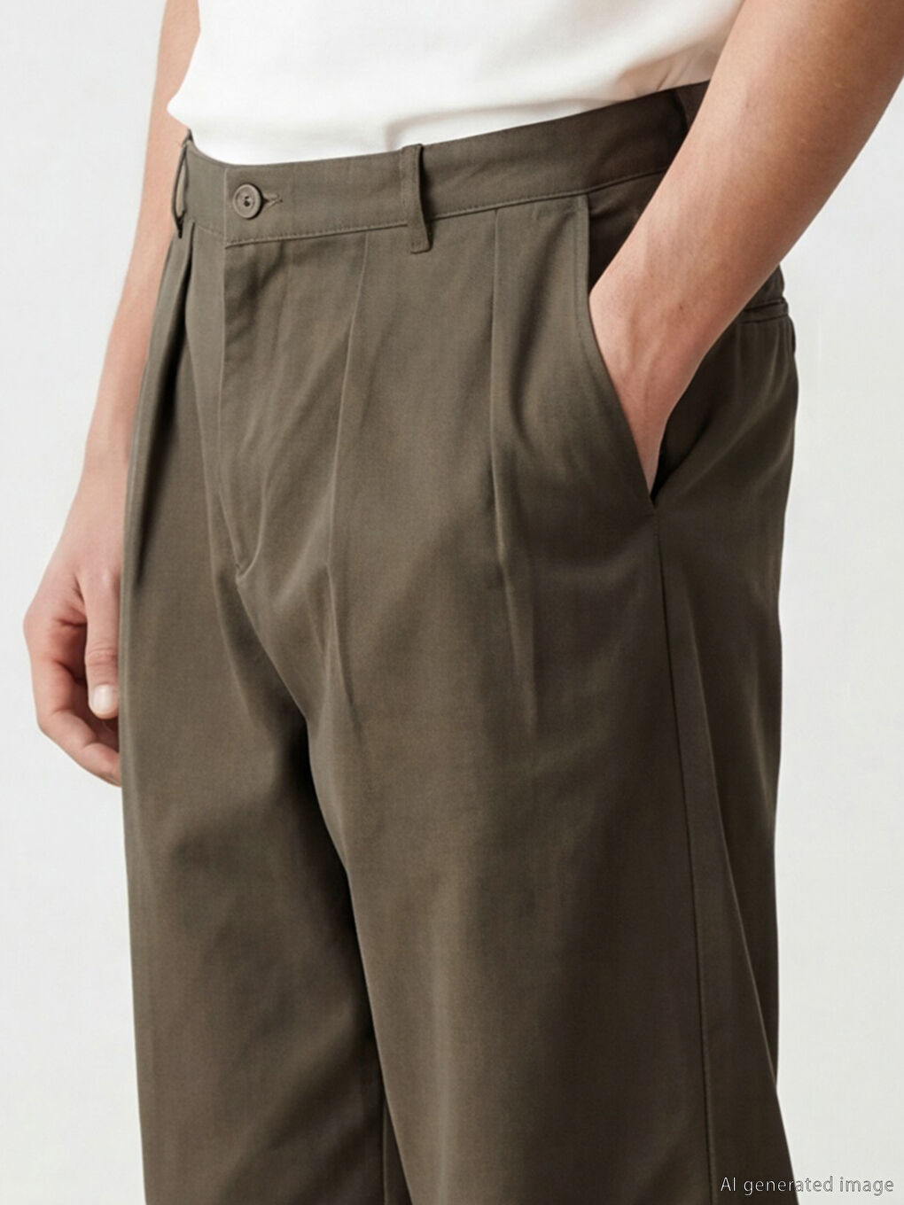 Haki Rahat Kalıp Erkek Pileli Pantolon-2