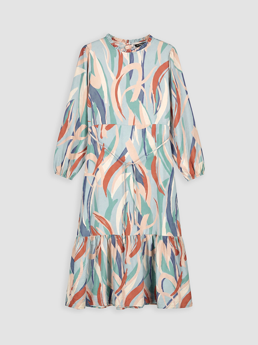 Ruffled Crew Neck Patterned Dress