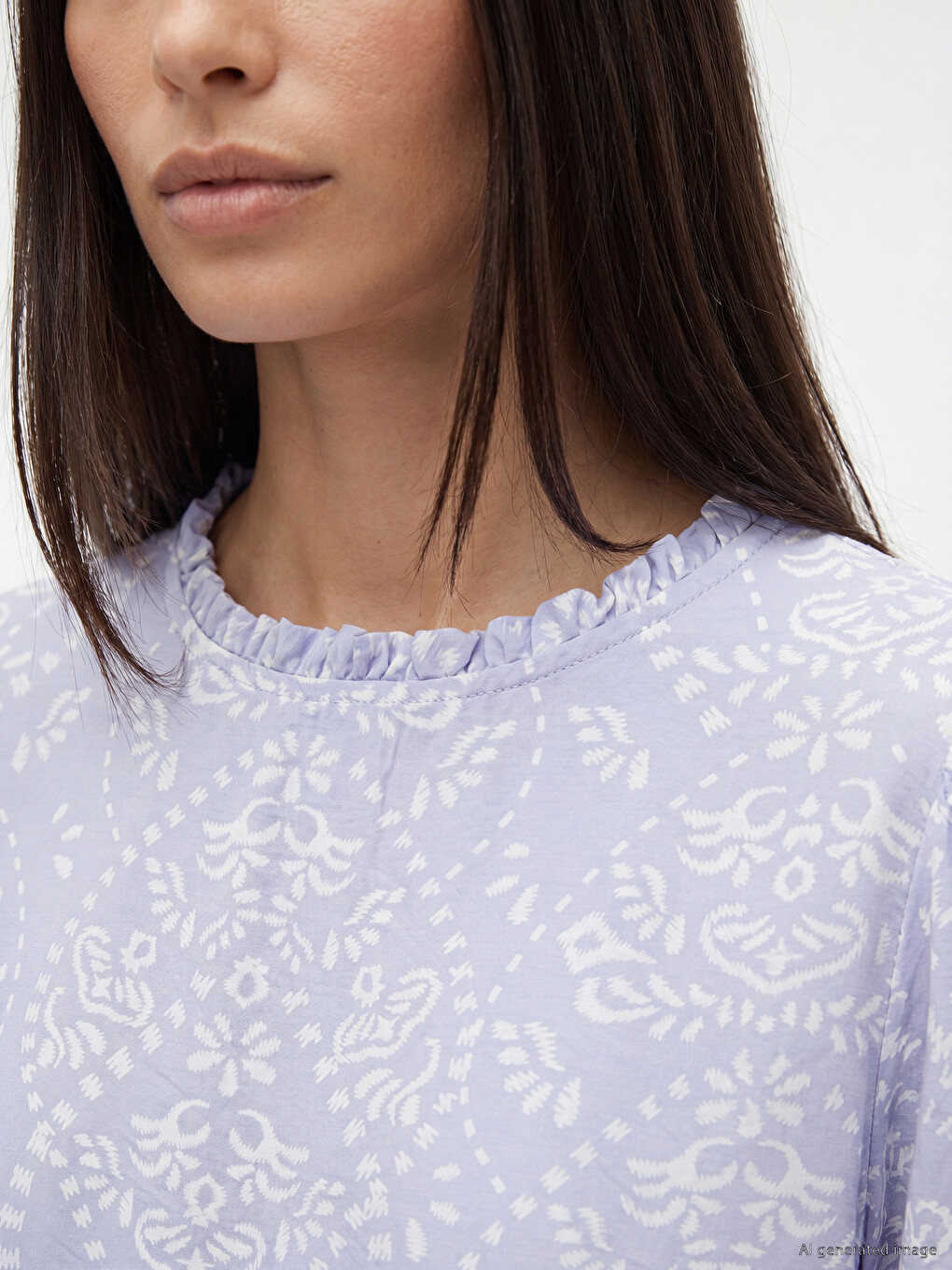 Ruffled Grandad Collar Patterned With Sash Dress-2