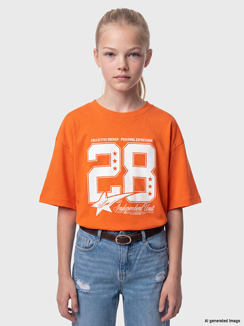 Crew Neck Printed Girls' T-shirt