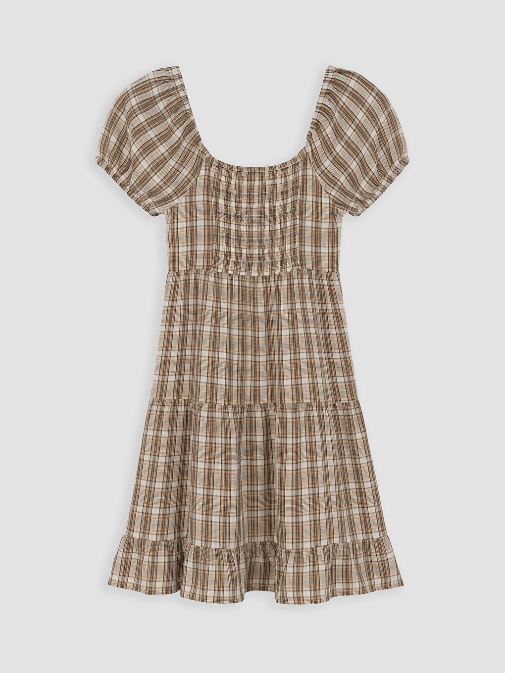 U Neck Plaid Crinkle Dress-2