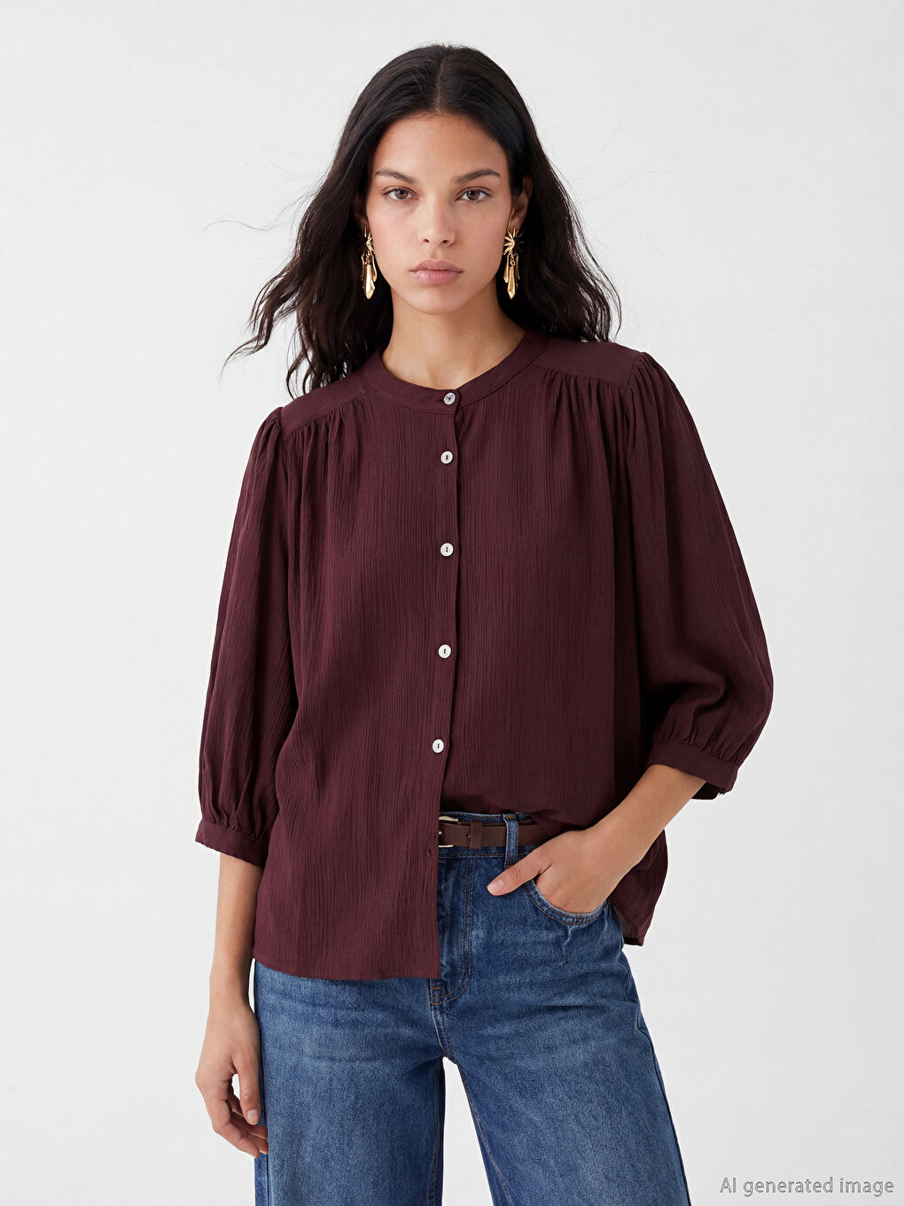 Mürdüm Hakim Yaka Büzgülü Bluz