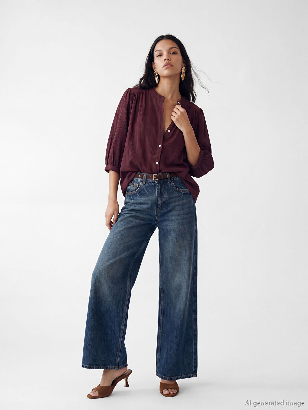 Mürdüm Hakim Yaka Büzgülü Bluz-1