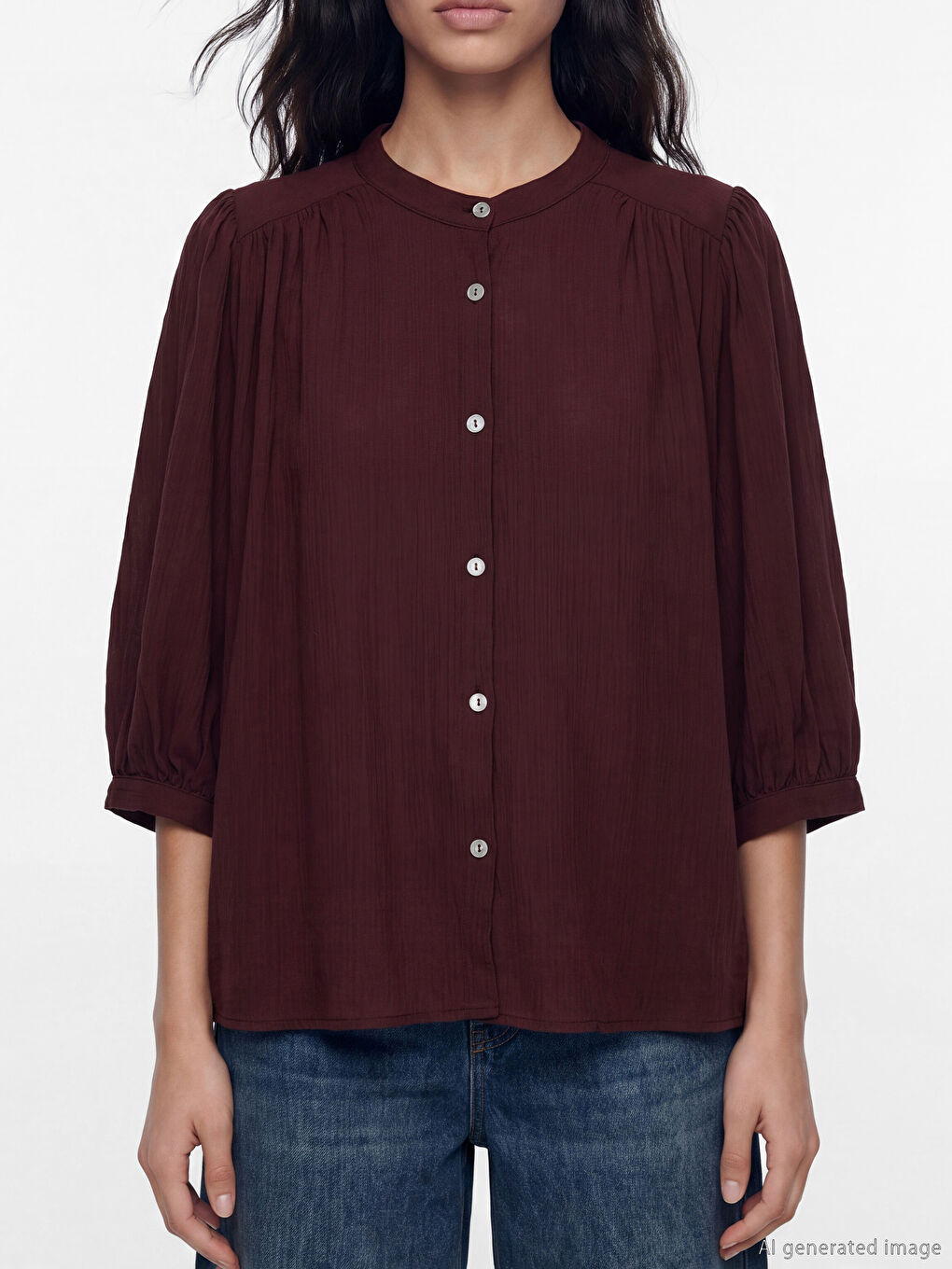 Mürdüm Hakim Yaka Büzgülü Bluz-2