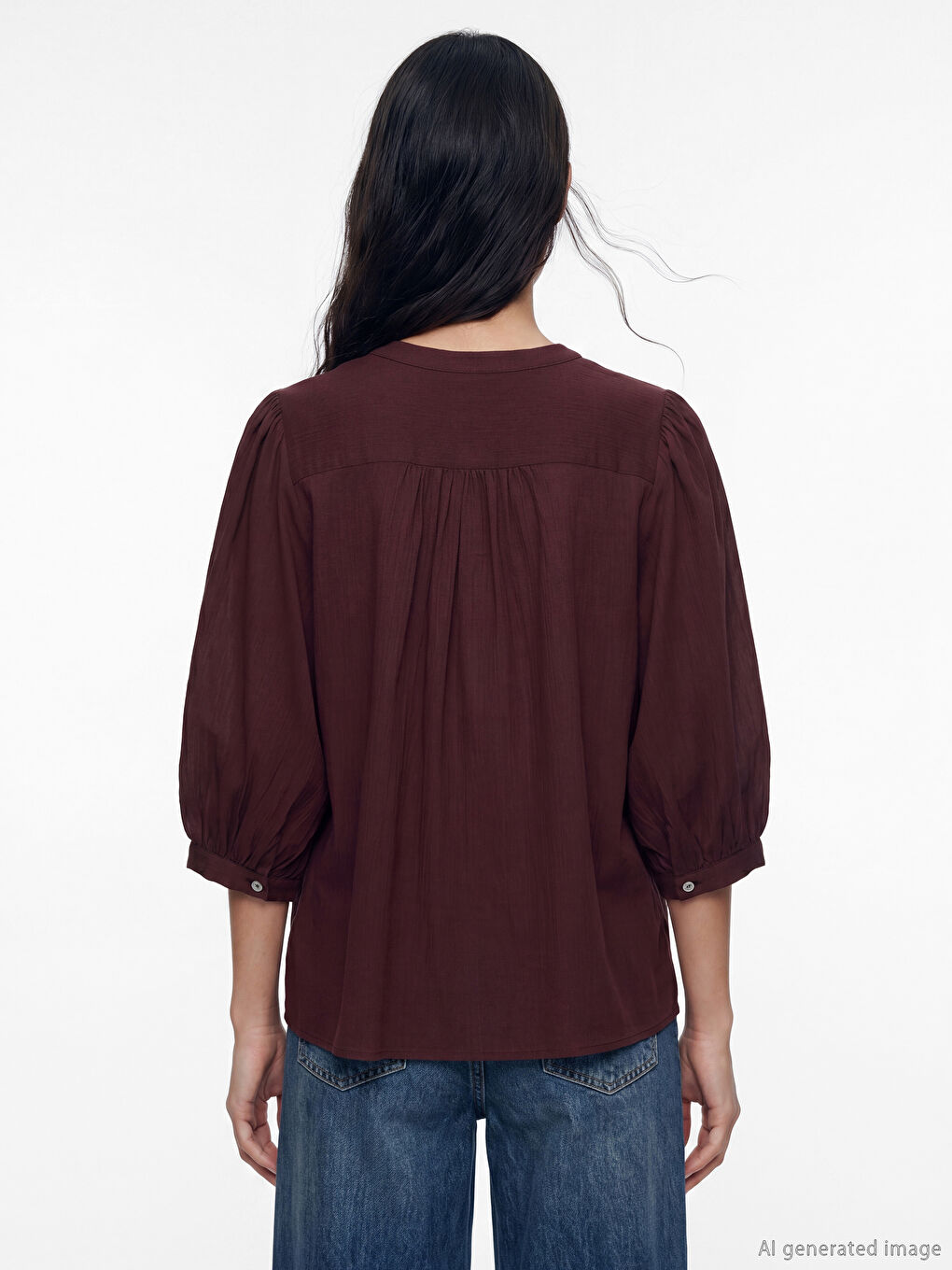 Mürdüm Hakim Yaka Büzgülü Bluz-3