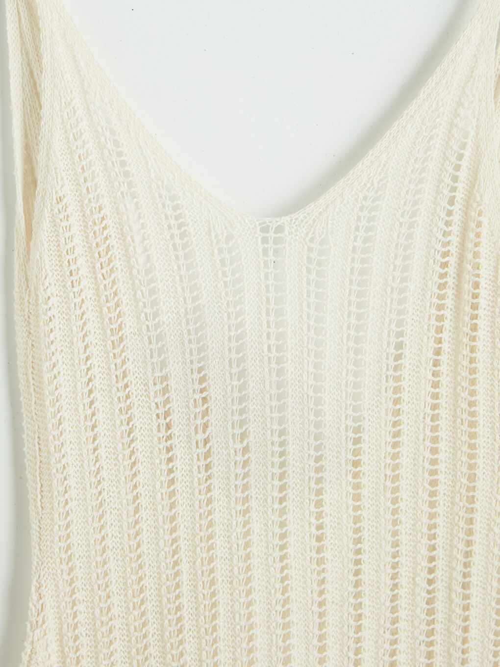 Bej V Yaka Ajurlu Saçaklı Plaj Elbisesi-2