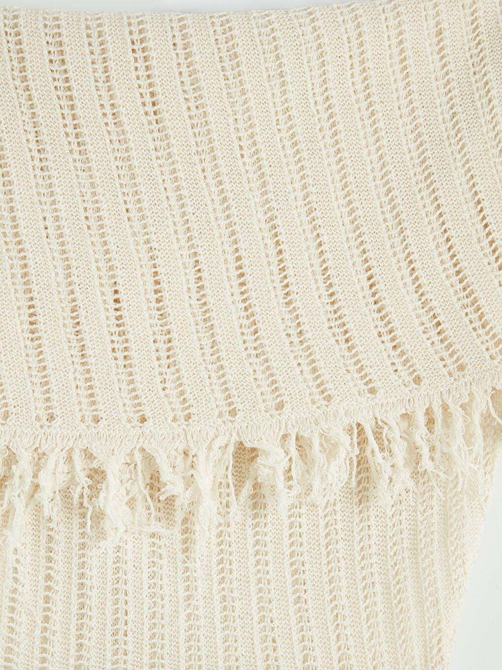 Bej V Yaka Ajurlu Saçaklı Plaj Elbisesi-3