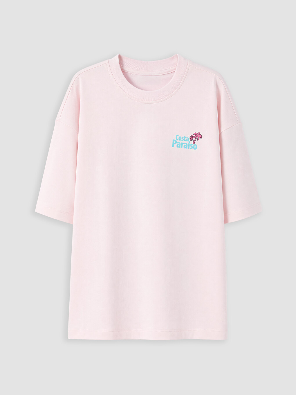 Pembe Bisiklet Yaka Baskılı Kız Çocuk Tişört