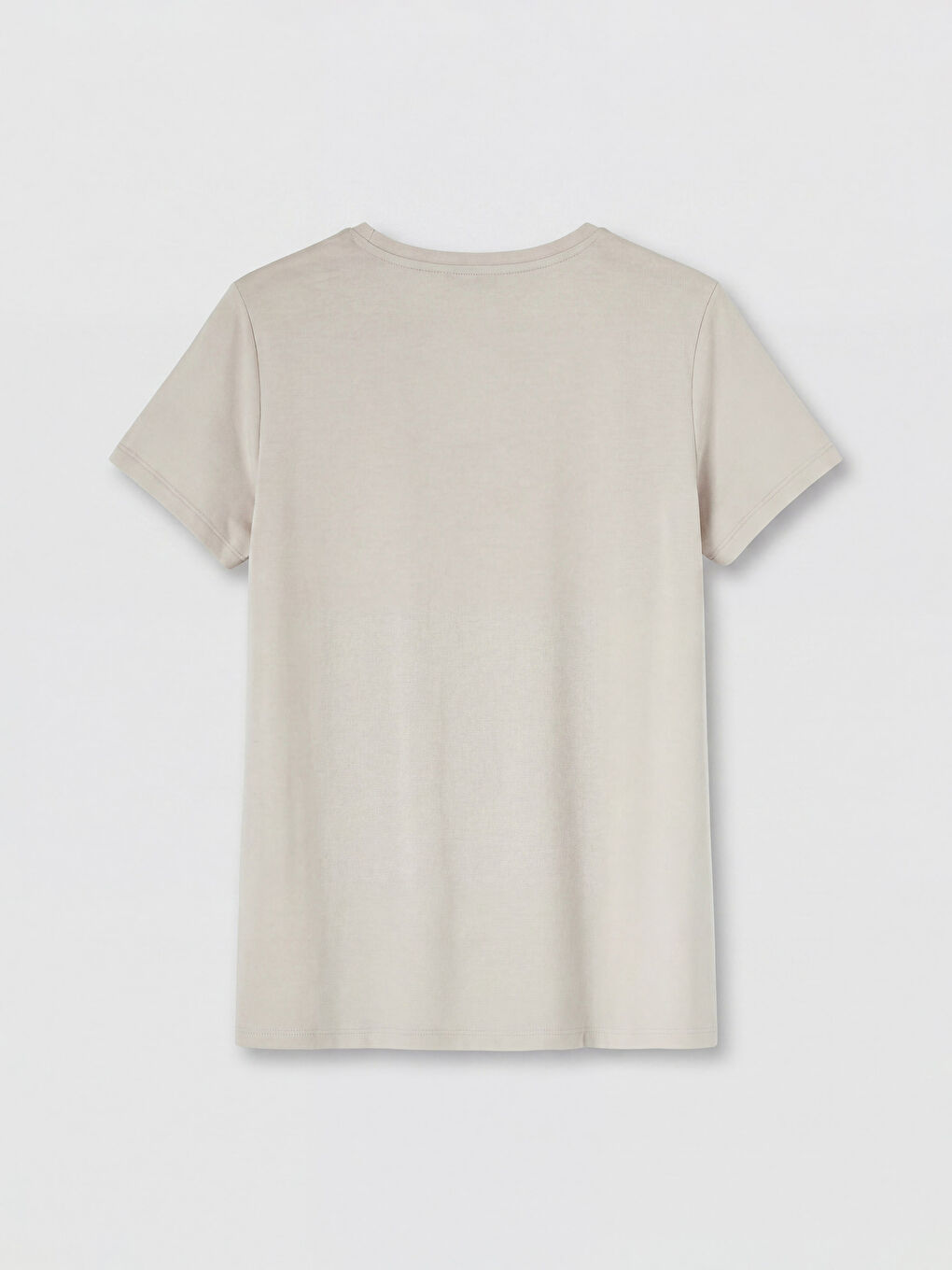 Gri Bisiklet Yaka Baskılı Kadın Tişört-1