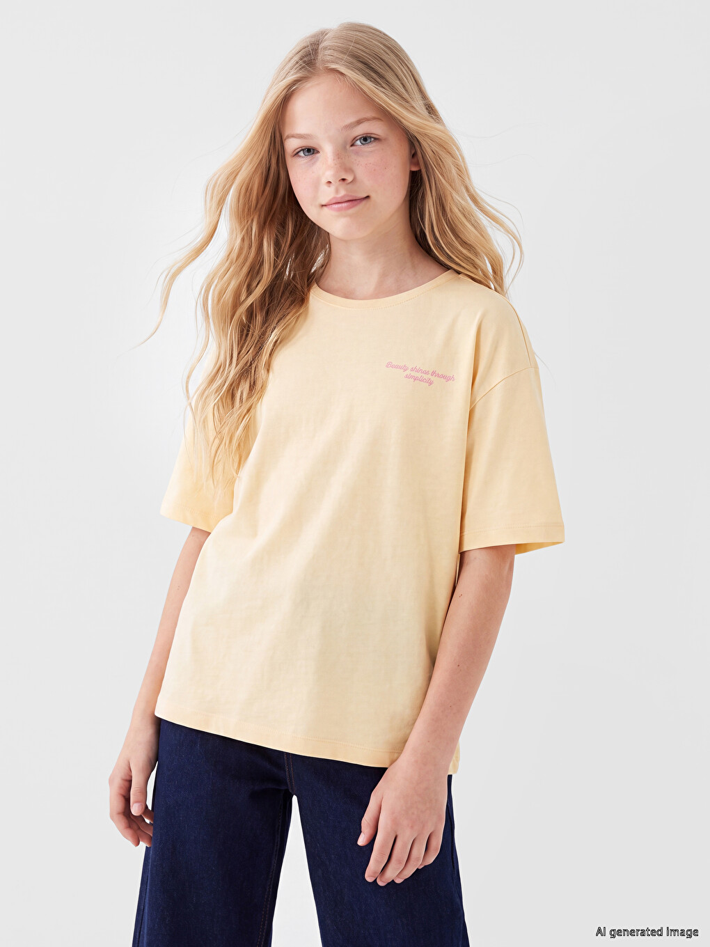 Crew Neck Printed Girls' T-shirt-1