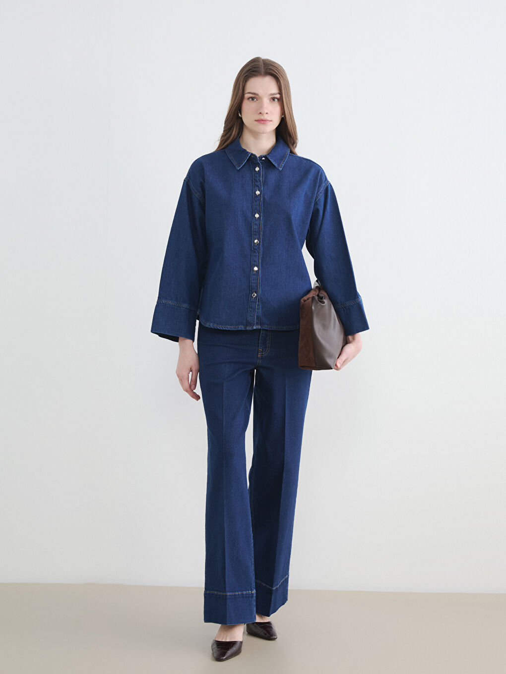 İndigo Gömlek Yaka Kadın Jean Tunik-1