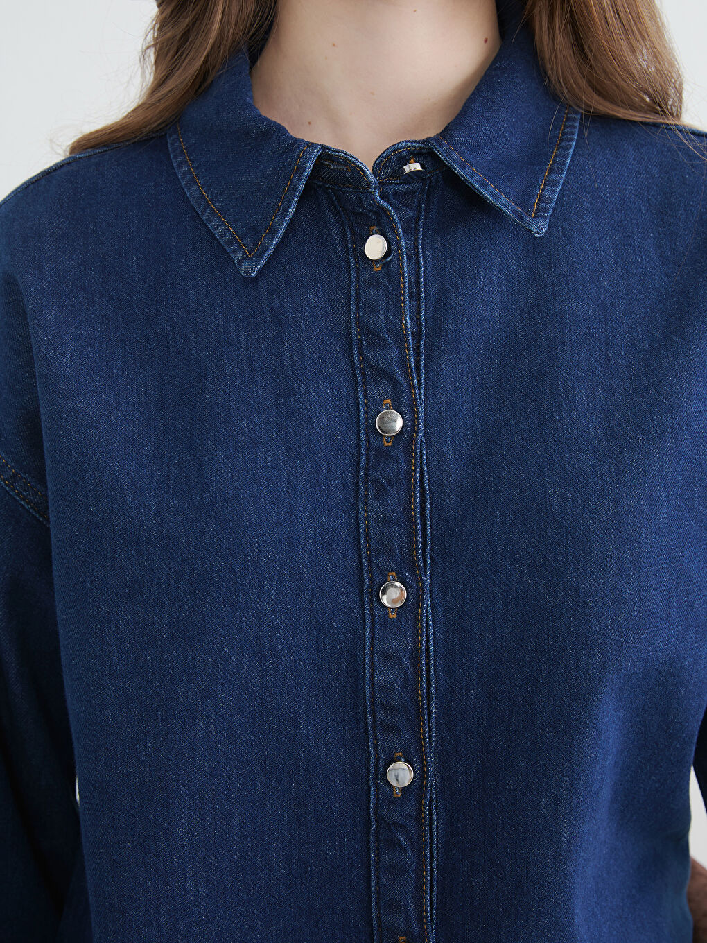 İndigo Gömlek Yaka Kadın Jean Tunik-2