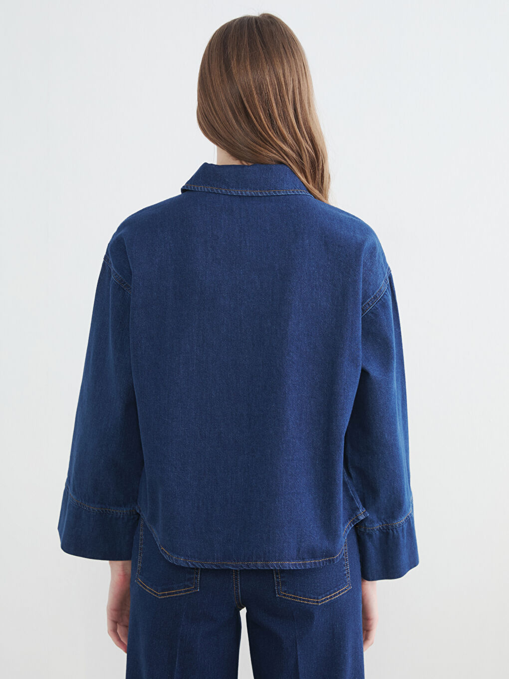 İndigo Gömlek Yaka Kadın Jean Tunik-3