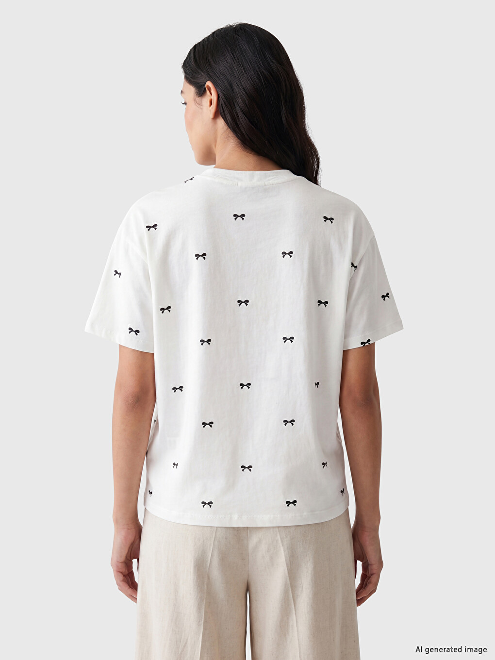 Bow Printed 100% Cotton Women's T-Shirt-2