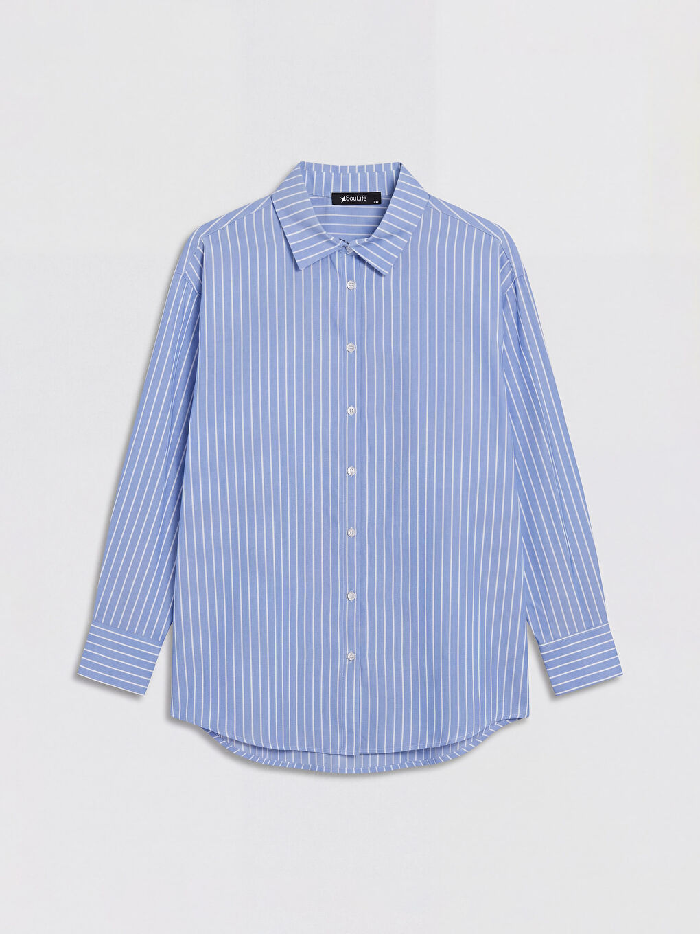 Mavi Çizgili Dantel Detaylı Kadın Gömlek-4