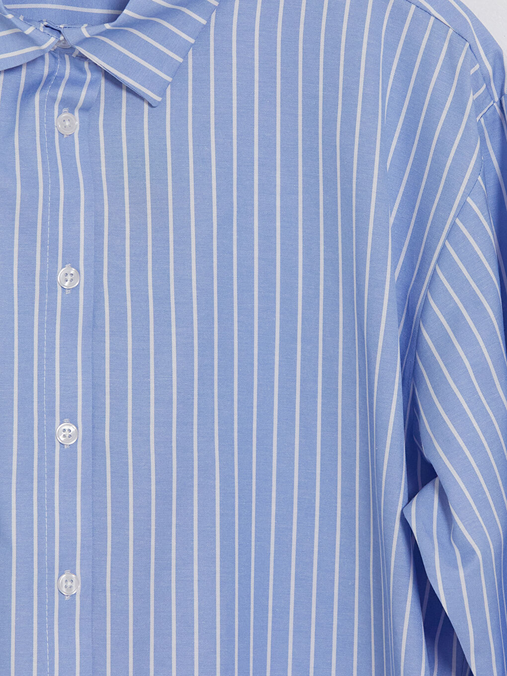 Mavi Çizgili Dantel Detaylı Kadın Gömlek-6