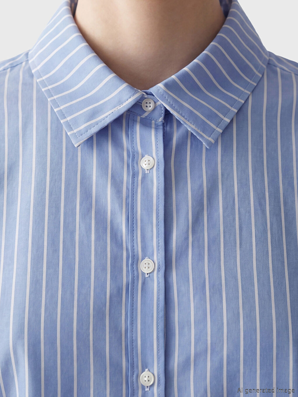 Mavi Çizgili Dantel Detaylı Kadın Gömlek-2