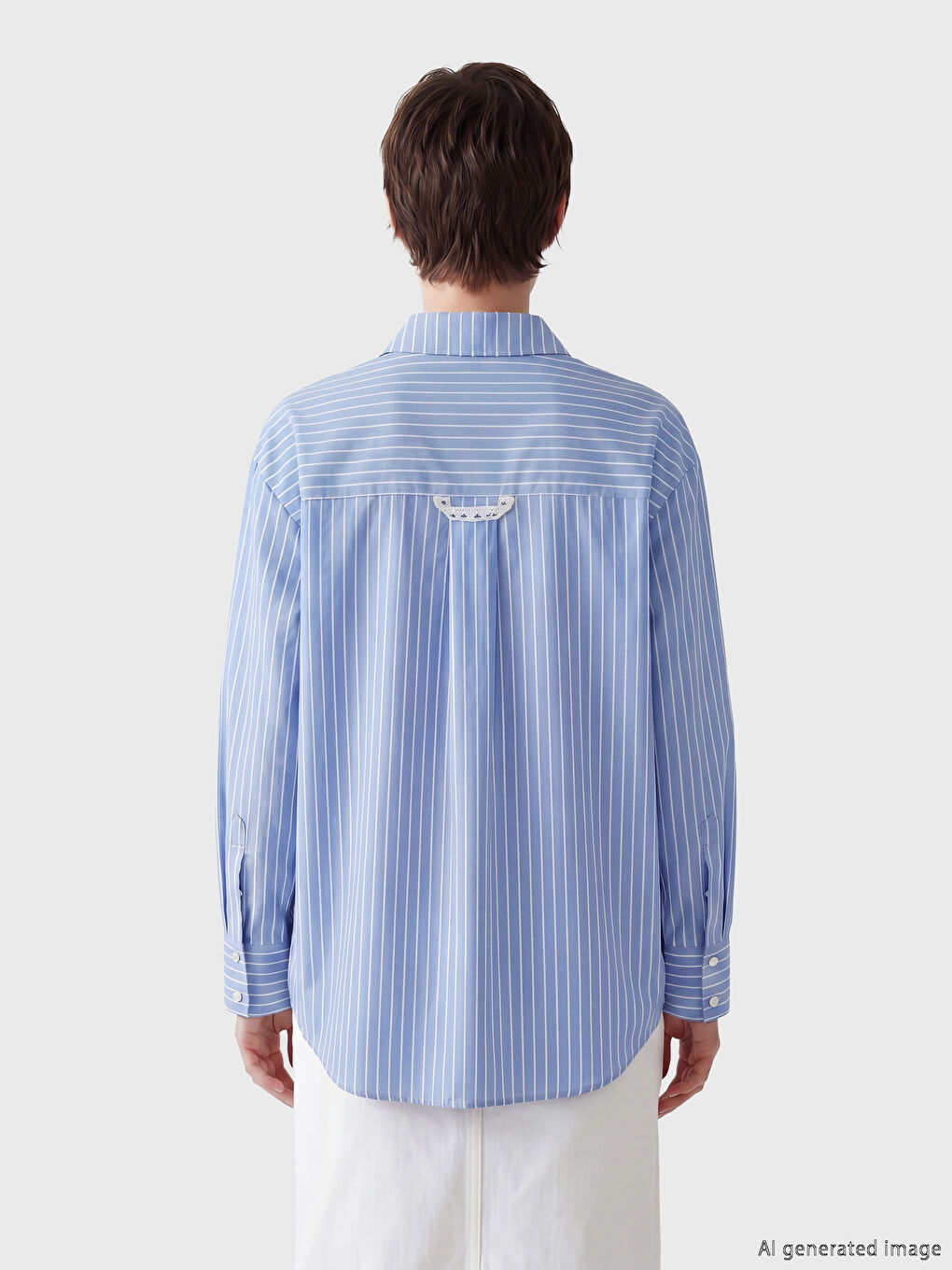 Mavi Çizgili Dantel Detaylı Kadın Gömlek-3