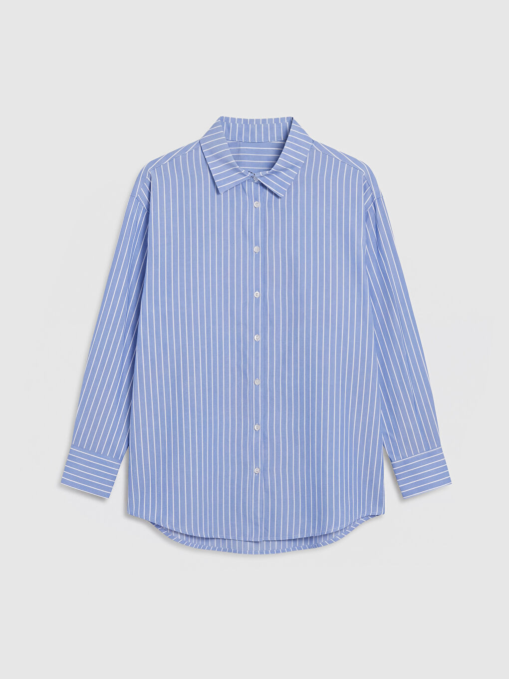 Mavi Çizgili Dantel Detaylı Kadın Gömlek-3