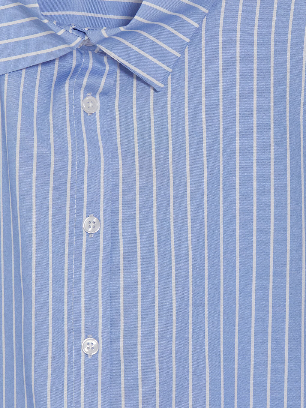 Mavi Çizgili Dantel Detaylı Kadın Gömlek-5