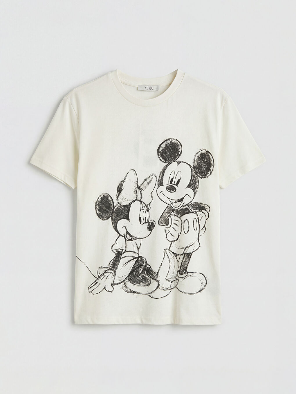 Bej Mickey Mouse Baskılı Kadın Tişört