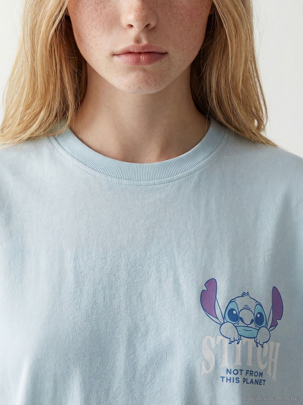 მრგვალი საყელო Stitch ნაბეჭდი ქალის მაისური-2