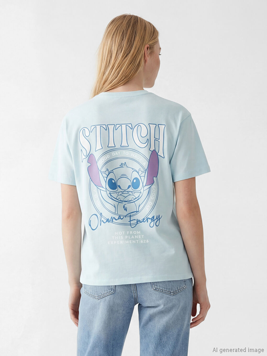 მრგვალი საყელო Stitch ნაბეჭდი ქალის მაისური-3