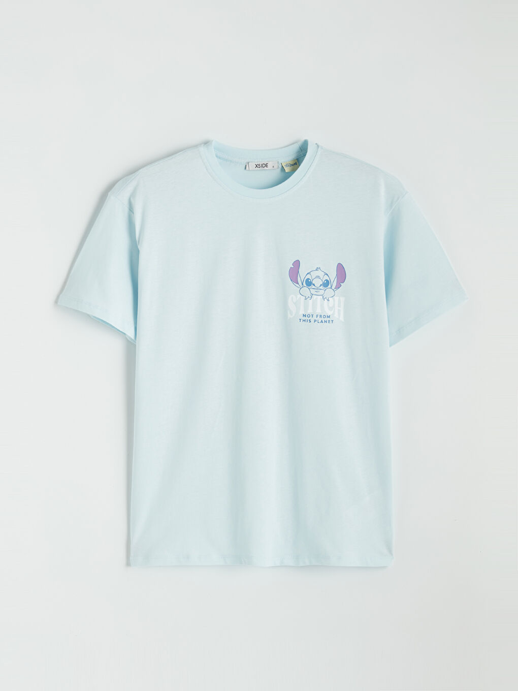 Mavi Bisiklet Yaka Stitch Baskılı Kadın Tişört-4