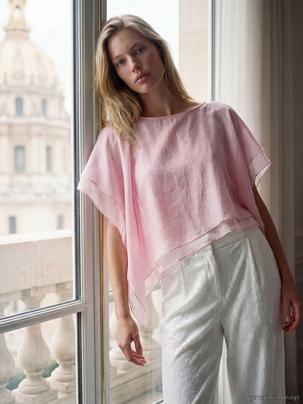 Pembe Kayık Yaka Asimetrik Kesim Bluz