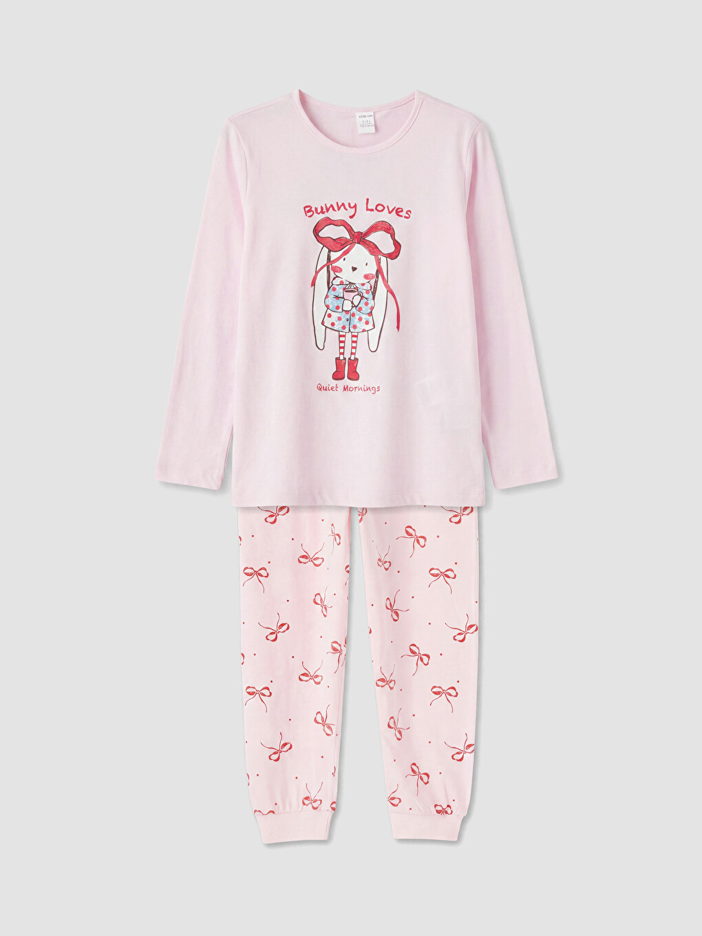 Pembe Baskılı Bisiklet Yaka Kız Çocuk Pijama Takım
