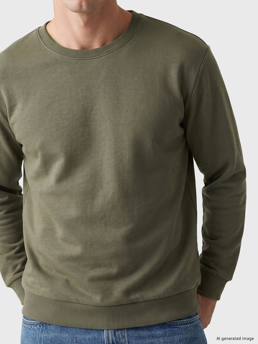 Haki Bisiklet Yaka Erkek Sweatshirt-2