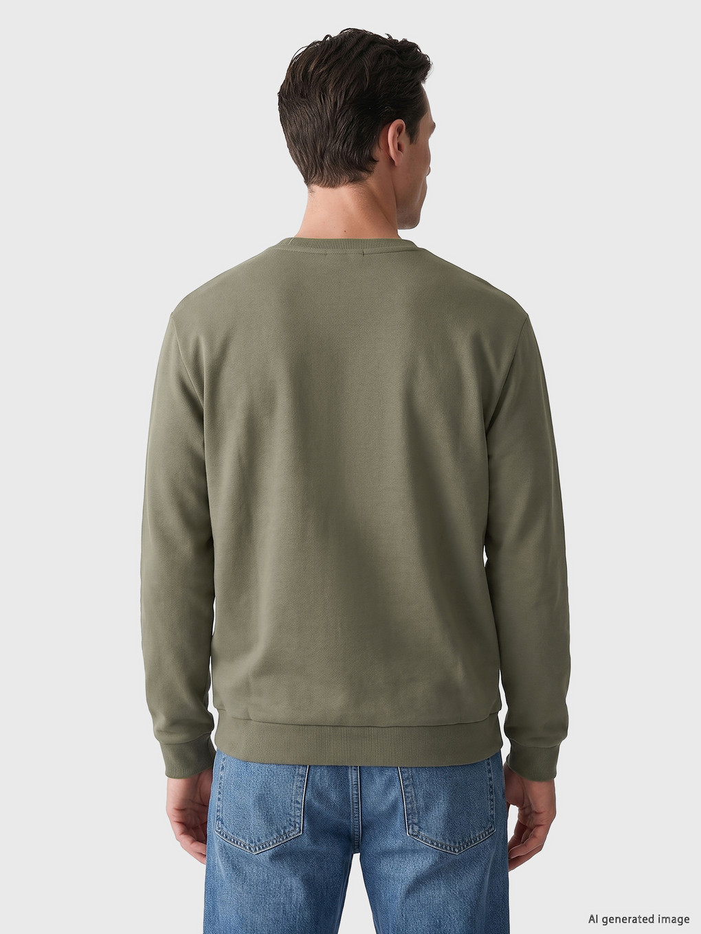 Haki Bisiklet Yaka Erkek Sweatshirt-3